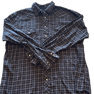 Wrangler Mens XLT Black and Gray Plaid Western Flannel Casual Shirt
